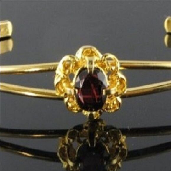 Vintage Gold Plated Rhodolite Garnet Bracelet - Picture 2 of 5